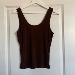 Vintage Brown Mesh Tank - large retro basic party top sleeveless